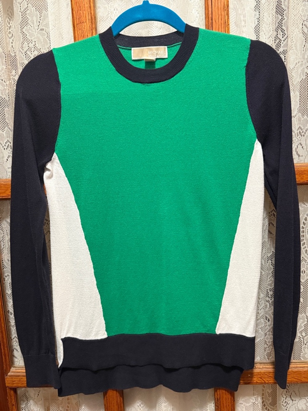 Michael Kors Green Colorblock Crewneck Sweater